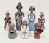 Seven Elbogen (Sweden) stoneware figures of women and girls, variously inscribed Elbogen/Handmade,