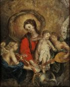 18th/19th century, possibly Flemish school Oil on copper Madonna and Child with cherubs playing