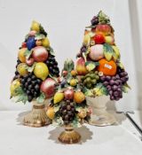 Three Italian pottery trompe l'oeil tazzas of fruit, 20th century, printed and impressed marks,