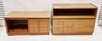 Two mid-century Nathan 'Squares' teak side cabinets, one comprising a shelf over two panel doors,