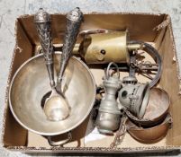 A Powell & Hammer Revenge acetylene motorcycle lamp together with a Victorian Salter & Co. brass