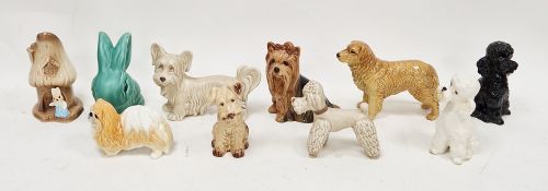 Collection of Sylvac models of dogs including poodles, a green rabbit (14cm high) and a House in the