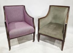 Two late 19th/early 20th century mahogany-framed armchairs, both with square backs and shaped sides,