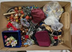 A collection of costume jewellery including necklaces, loose beads and brooches