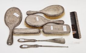 Art Deco silver dressing table set, hallmarked Birmingham, 1920-28, maker's marks for Carrington &