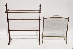 Edwardian beechwood towel rail with turned ring supports, 95cm high x 73cm long together with a