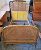 Early 20th century French Louis XVI style bergere bedstead, large single size, the headboard and