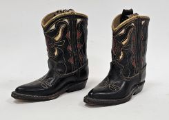 Pair of 1950's/60's black leather childs cowboy boots by Acme Boots, having a stitched and raging