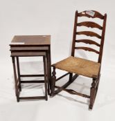 Oak nest of three tables on slender turned supports, largest 59cm high x 43cm wide x 29.5cm deep and