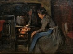 Percy Morton Teasdale (Staithes Group 1870-1961) Oil on canvas 'A Runswick Interior', kitchen