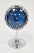 Mid-century Japanese Coral 2 jewel pedestal alarm clock, of space age design with chrome case, the