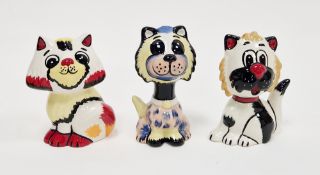 Three Lorna Bailey models of cats, each signed in black or red enamels, comprising Honey the Cat,