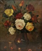 Luis Gonzaga Bas Ferrer (b.1907) Oil on canvas Still life, a vase of roses, titled, dated & signed