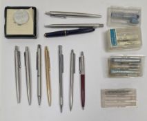 Parker Duofold Junior fountain pen together with five Parker ballpoint pens, three further ballpoint