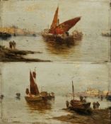 H. Fabre (19th century) Pair oil on panel Two coastal scenes depicting moored fishing vessels,