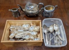 Set of silver sugar tongs, London 1919 together with a quantity of silver plate including teapot,