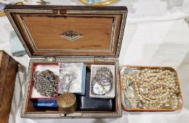 Collection of costume jewellery, including marcasite items, simulated pearl necklaces, silver