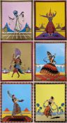 After Emile Gallois (French 1882-1965) Lithograph in colours Six coloured prints of figures