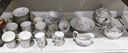 Chamberlains Worcester angouleme pattern part tea service, circa 1800, printed puce and black marks,