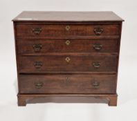 George III oak chest, the rectangular top with thumbmould edge, two short and three long graduated