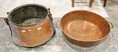 Large 19th century preserve/cooking pan of circular form with rolled rim and twin brass loop