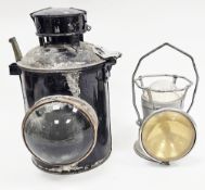 Railways signal lamp case with bullseye glass lens, 33cm high and a mid-20th century Delta