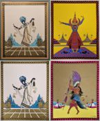 After Emile Gallois (French, 1882-1965) Lithograph in colours Four coloured prints of figures