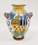 Italian majolica armorial two-handled oviform jar, 20th century, incised Italy/759 ASSI(?),