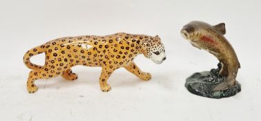 Beswick pottery model of a prowling leopard, printed black factory marks, 30cm long and a model of a