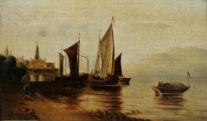 19th century English school  An oil on panel and a canvas with maritime scene The first with a