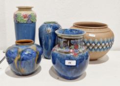 Five Royal Doulton stoneware vases, circa 1900, various printed, impressed and incised marks,