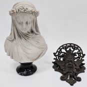 After Raffaele Monti a composite stone bust of the veiled bride, marked to underside 'Dilettanti