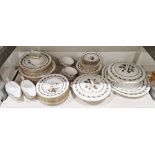 Royal Worcester Bernina pattern bone china part dinner service, printed in sepia with