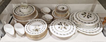 Royal Worcester Bernina pattern bone china part dinner service, printed in sepia with
