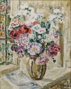 Emily Beatrice Bland (British 1864-1951) Oil on panel Still life of flowers in a vase, signed and