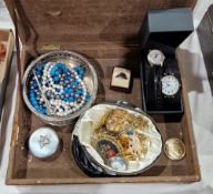 A collection of jewellery and watches including a sterling silver and enamel Gananoque HB ring, a