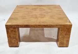 Modern burr oak veneer square coffee table, the quarter veneer top on square legs, 40cm high x