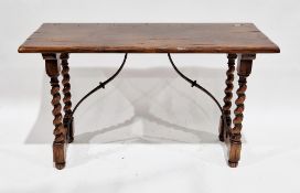 20th century Spanish-style walnut side/console table in the 18th century manner, the rectangular top
