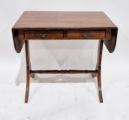 Modern mahogany veneer sofa table in the Regency manner, with two frieze drawers, the four splayed