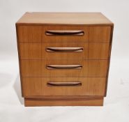 Pair of mid-century G-Plan teak Fresco chests of four long drawers with rolled inset handles, 76cm