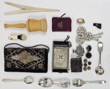 Mixed lot of collectables including two Walker & Hall silver teaspoons (approximately 0.76ozt),