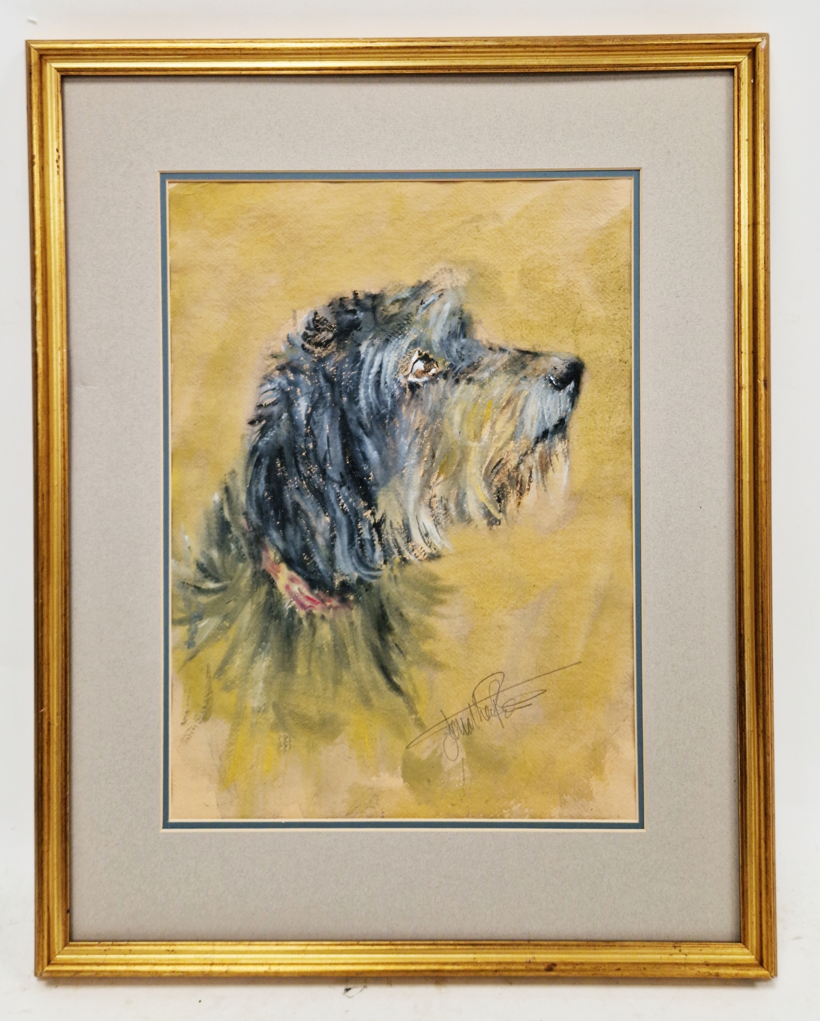 Two watercolour and gouache studies of dogs heads, probably wire-haired Dachshunds, indistinctly - Image 5 of 6