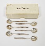 Set of six Danish sterling silver tea/cruet spoons, each stamped Georg Jensen Sterling Silver,