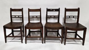Set of four early 19th century country elm seated dining chairs, on square tapering legs, 84cm