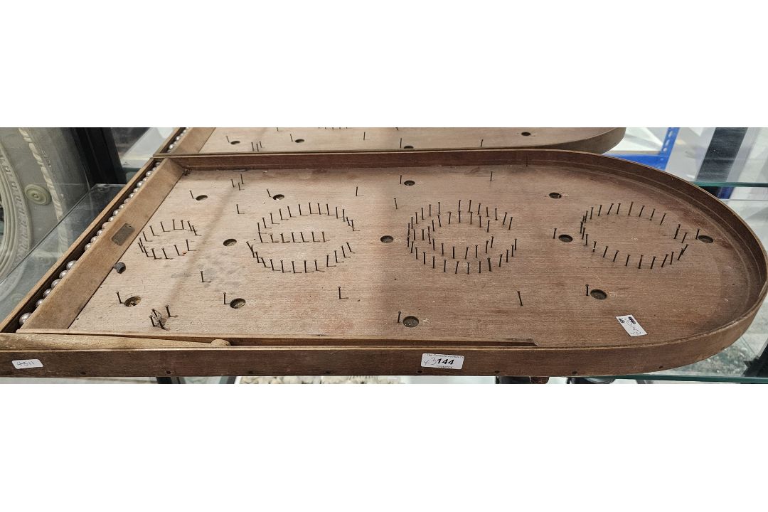 Mid-century wooden bagatelle board retailed by Fortnum & Mason together with a vintage fishing - Image 2 of 2