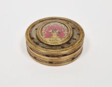 Continental gilt-metal and tortoiseshell mounted circular snuff-box, late 18th/early 19th century,