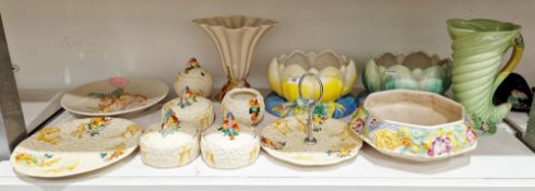 Group of Clarice Cliff Newport Pottery Celtic Harvest pattern wares including: a cake dish, five