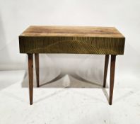 Modern hardwood console/side table, the single drawer with a gold-effect carved front, on turned