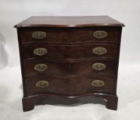 George III mahogany chest of serpentine form, the top with ogee moulded edge over four long