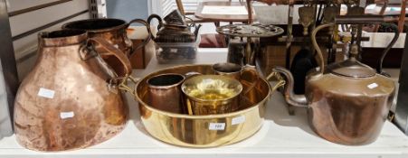 Mixed lot of antique and later metalware including an 18th century polished bronze pestle dated